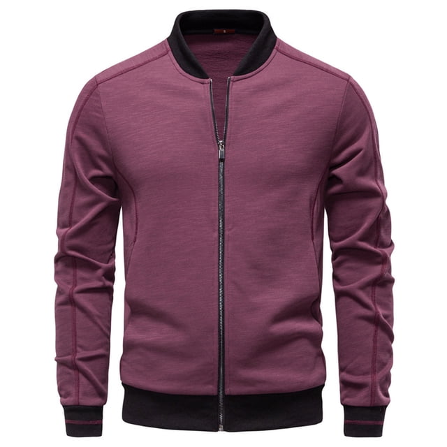 Wzzjkit Fall Clothes Men's Solid Color Long Sleeved Stand-up Collar Zipper Pocket Jacket