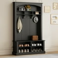 thumbnail image 2 of PORKISS 3 in 1 Hall Tree, Wood Hall Tree with Bench and Shoe Storage, Freestanding Entryway Bench with Hanging Hooks and Shelves Coat Rack, Modern Entryway Storage Bench for Hallway, Black, 2 of 9