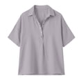 thumbnail image 4 of Women Button Front Lapel Short Sleeve Shirt Casual Solid Top,Light Gray,2XL, 4 of 4
