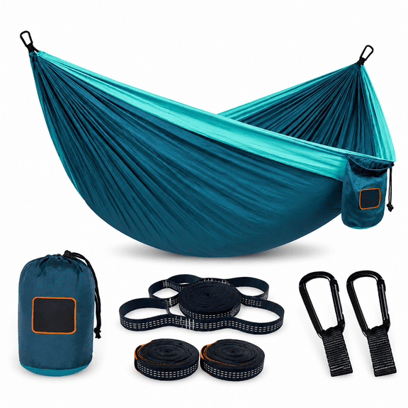 Single 110''L x 55''W Blue&dark Blue Portable Parachute Nylon Camping Hammock