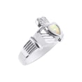 thumbnail image 3 of RYLOS Rings 14K White Gold Claddah Love, Loyalty & Friendship Heart 6MM Gem Irish Wedding Band Claddagh Rings October Opal Jewelry Size 13, 3 of 7