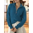 thumbnail image 4 of Women'S Sweaters Fall Winter Quarter Zip Casual Ribbed Cable Knit Pullover Dark Blue L, 4 of 7