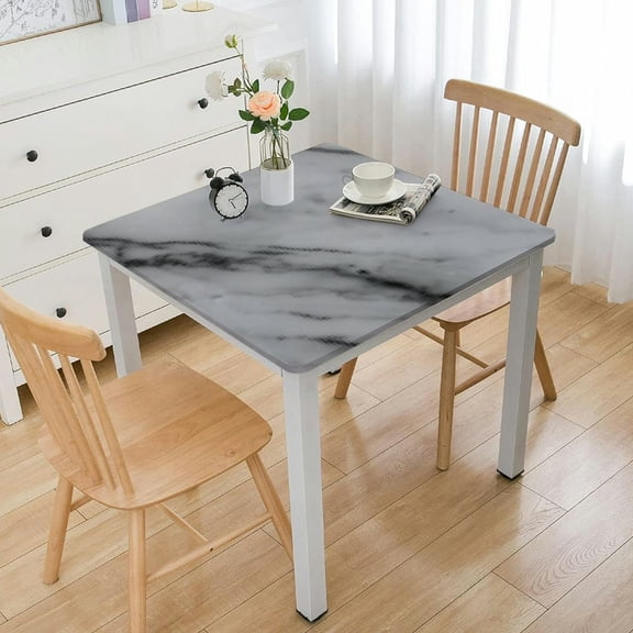 BANET Square Fitted Table Cover with Elastic Edges, Marbling Culture Design Oil-Proof Table Cloth Stain-Resistant,Grey White - Fits Square Tables white