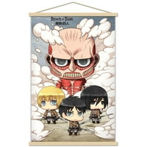Attack on Titan - Chibi Group Wall Poster with Wooden Magnetic Frame, 22.375" x 34"
