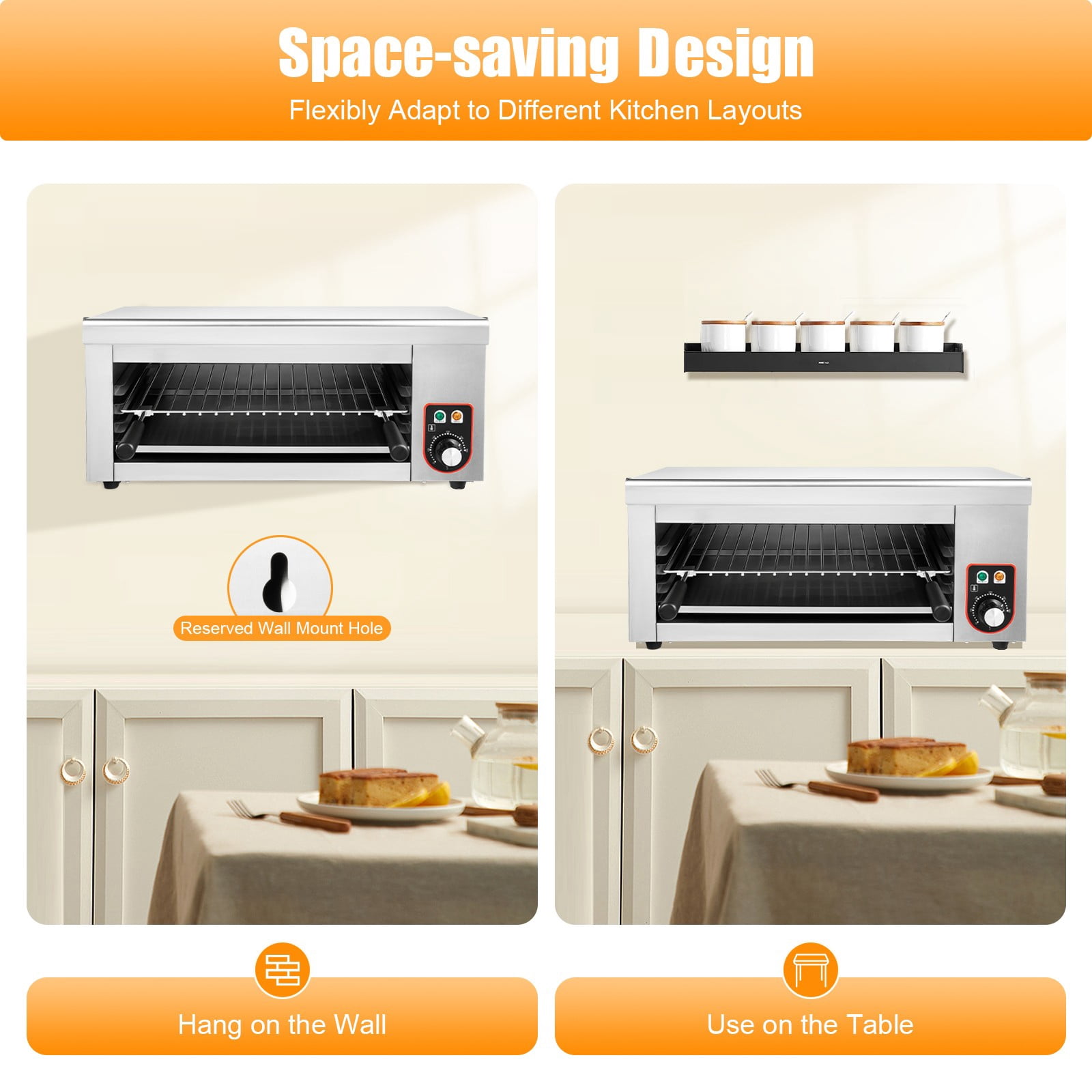 1500W Electric Oven Cheese Melter Salamander Broiler BBQ Gril Countertop Toaster