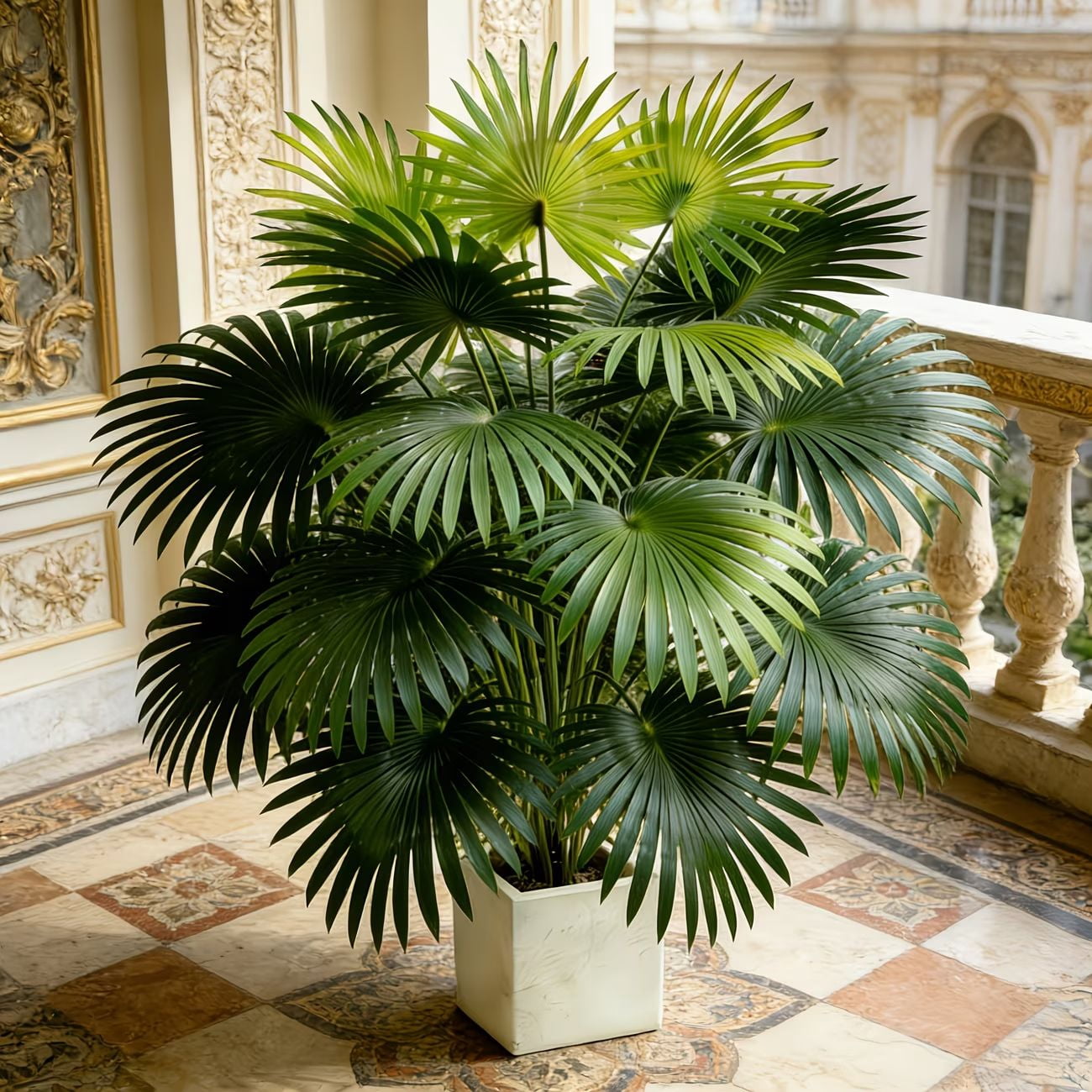 Outdoor Large Fake Fan Palm Tree,Weather Resistant Faux Plant for Patio Garden Decor | No Pot 33.46in 2Pack