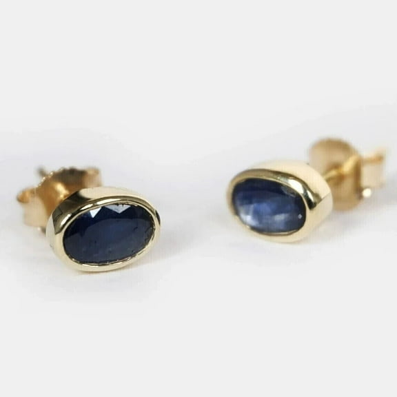 1 Ct Oval Lab Created Sapphire Solitaire Bezel Stud Earrings 14k Yellow Gold Plated Sterling Silver