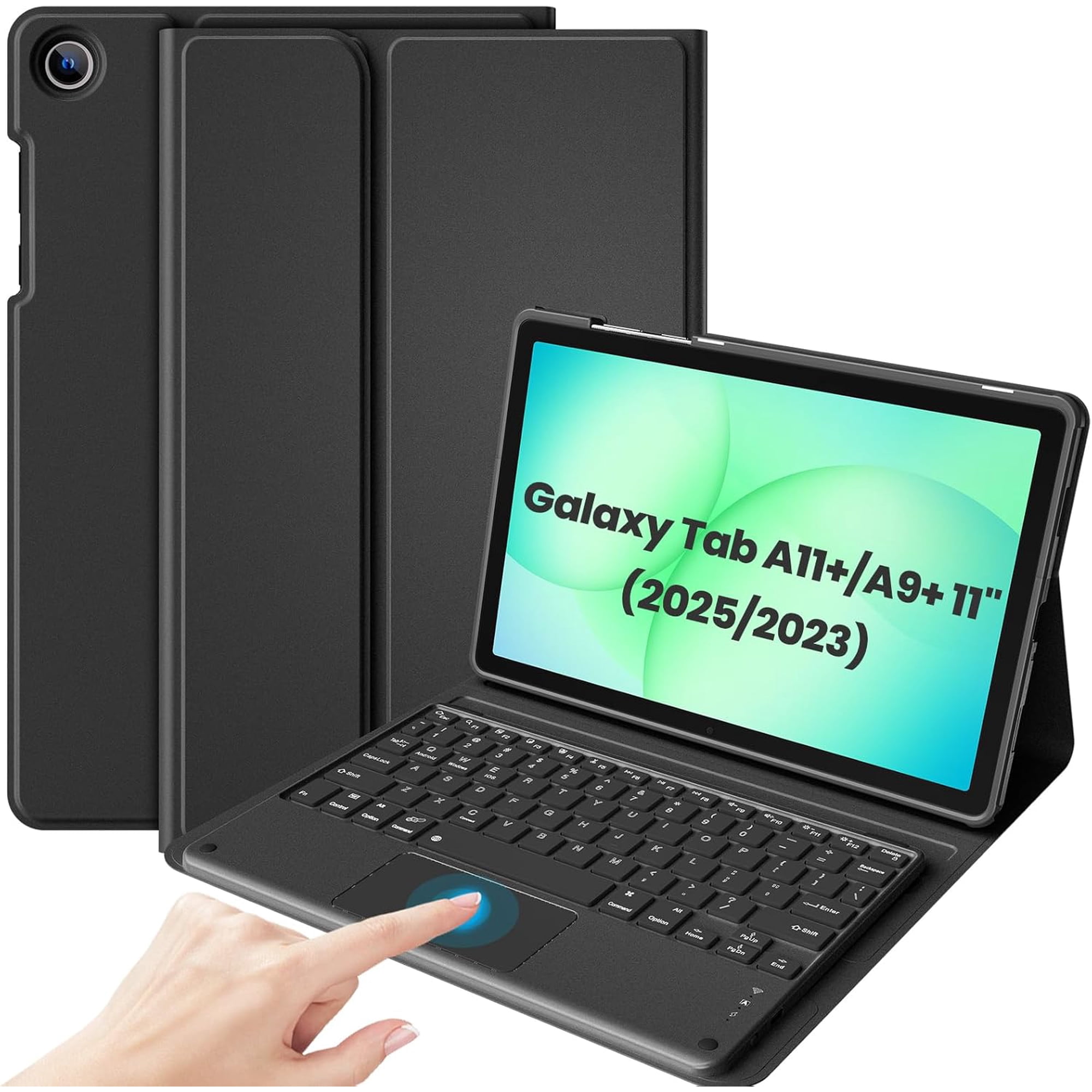 Wireless Detachable Touchpad Keyboard Case for 11" Galaxy Tab A11 Plus (2025) & Tab A9 Plus (2023), Type-C Rechargeable, Multi-Angle Stand Folio Cover for Work, Study & Travel -Black