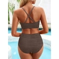 thumbnail image 4 of Eytino Bikinis for Women Womens High Waisted Bikini Sets Swimming Suits V Neck Cutout Tummy Control Textured Ruched 2 Piece Bathing Suits Swimwear Brown S-2XL, 4 of 8