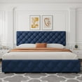 thumbnail image 4 of Huisuilinss Full Size Bed Frame,Linen Upholstered Platform Bed Frame,Queen Bed Frame With 4 Storage Drawers And Adjustable Headboard,Diamond Stitched Button Tufted,No Box Spring Needed, 4 of 7