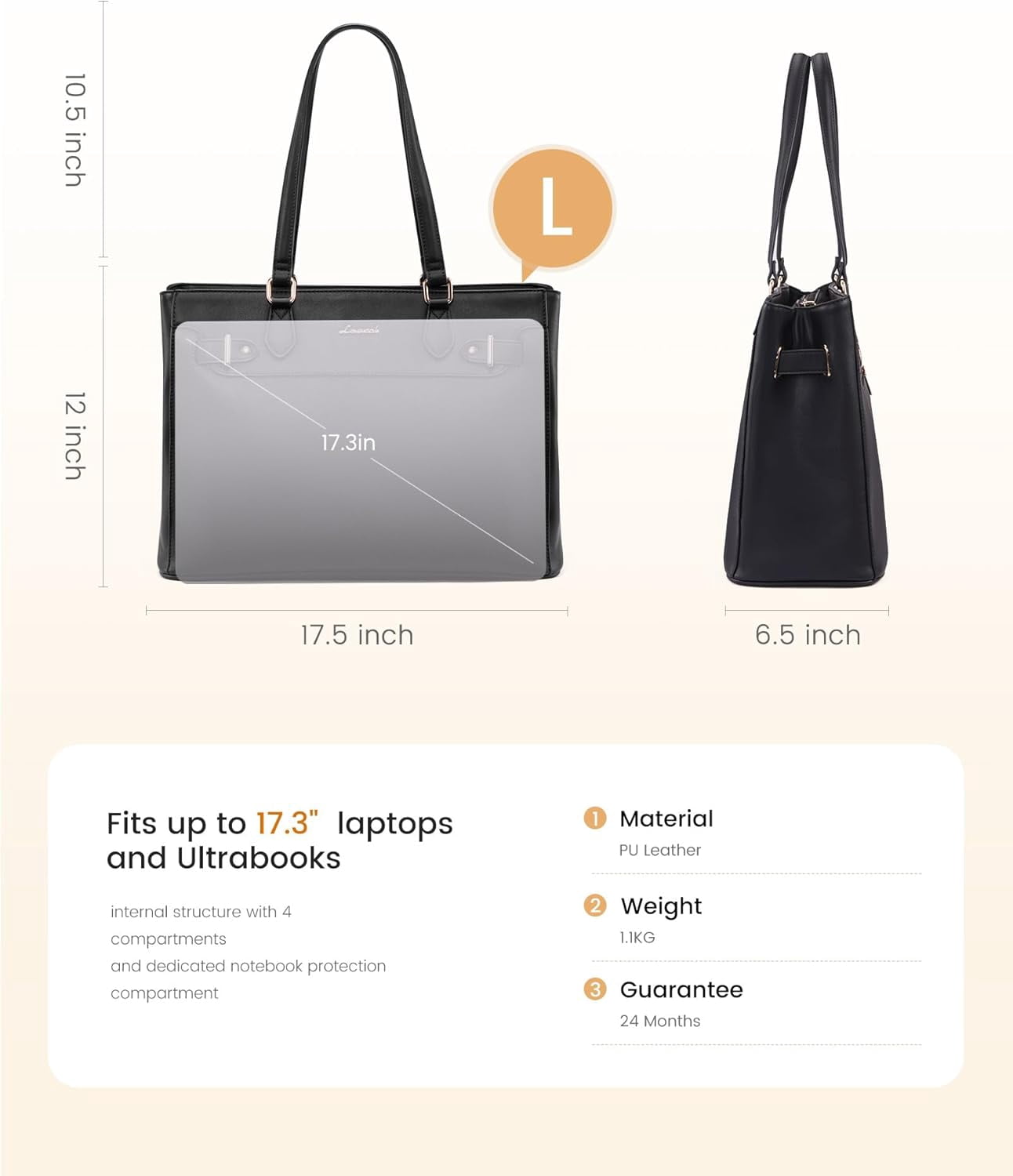 LOVEVOOK Laptop Tote Bag for Women Work, Teacher Tote Bag with Large Cup Holder, 15.6 Inch Waterproof Leather Computer Bag
