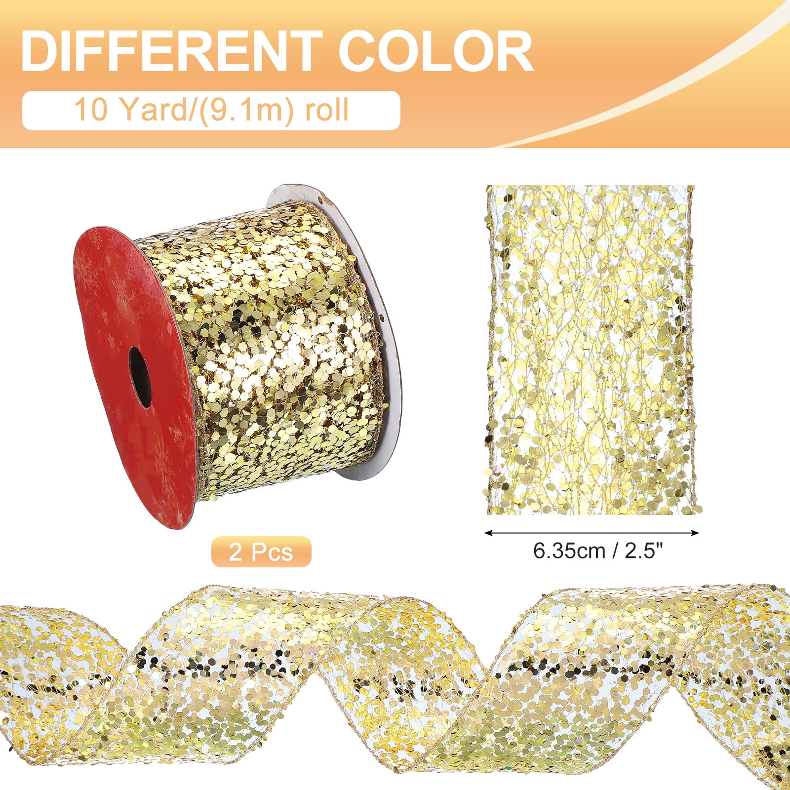 Uxcell Glitter Mesh Wired Ribbon for Bows Making Wedding Decor Gifts Crafts Gold