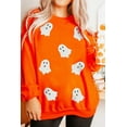 thumbnail image 2 of Women's Orange Sequin Halloween Ghost Patched Drop Shoulder Sweatshirt | [ZhiHiMeRi] | 2XL, 2 of 6