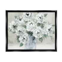 Stupell Industries Traditional White Flower Bouquet Painting Jet Black Floating Framed Canvas Print Wall Art, Design by Carol Robinson