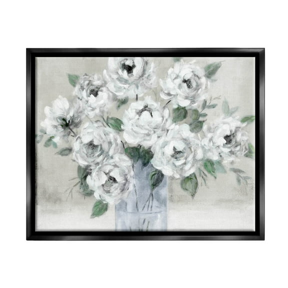 Stupell Industries Traditional White Flower Bouquet Painting Jet Black Floating Framed Canvas Print Wall Art, Design by Carol Robinson