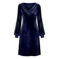 thumbnail image 4 of DHFJKG Dresses For Women Cowl Neck Solid Color Velvet Mini Dress Mesh Sheer Long Sleeve Soft Tunic Versatile Dresses, 4 of 4