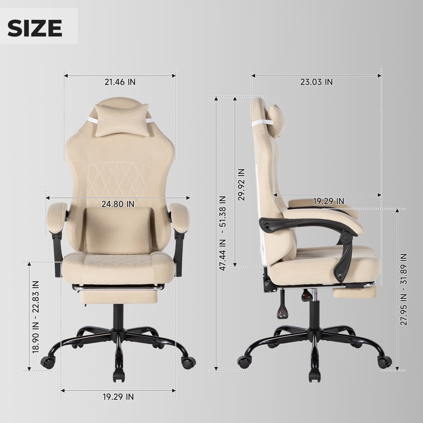 Gaming Chair 49.21 Inch, Ergonomic Computer Chair with Massage Lumbar Support and Adjustable Height, Video Gamer Chair for Office and Gaming, Beige