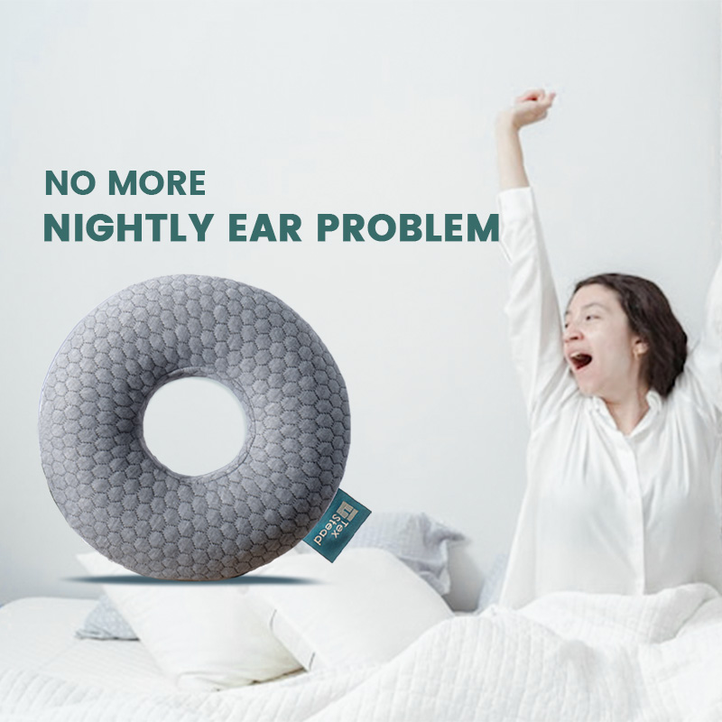CHARRYARN by TexStead Ear Protection Pillow with Center Hole, Soft Memory Foam Cushion for Side Sleepers, Prevents Ear Pressure & Relieves Ear Pain – Breathable & Washable Cover-9*9*2inch- gray