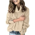 thumbnail image 2 of Fashion Women's Solid Turtleneck Long Sleeve Style Loose Knitting Ladies Tops Blouse, 2 of 5