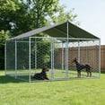 thumbnail image 2 of YOKWOK 10x10ft Outdoor Dog Kennel Heavy Duty Metal Dog Pet Enclosure, with Galvanized Steel Fence and Metal Gate, UV Waterproof Sun Resistant Roof Cover and Secure Lock, 2 of 12