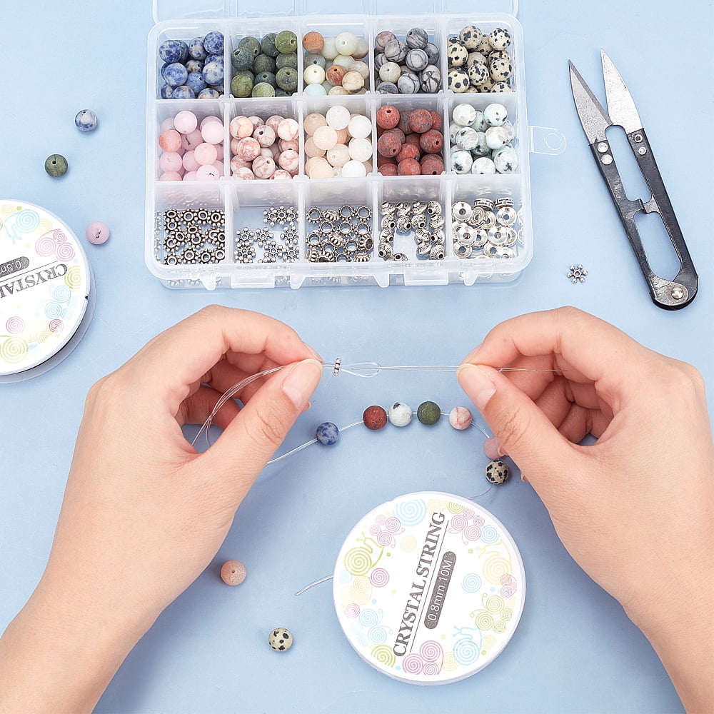 DIY Stretch Bracelets Making Kits Including Frosted Round Beads Alloy Spacer Beads Iron Beading Needles