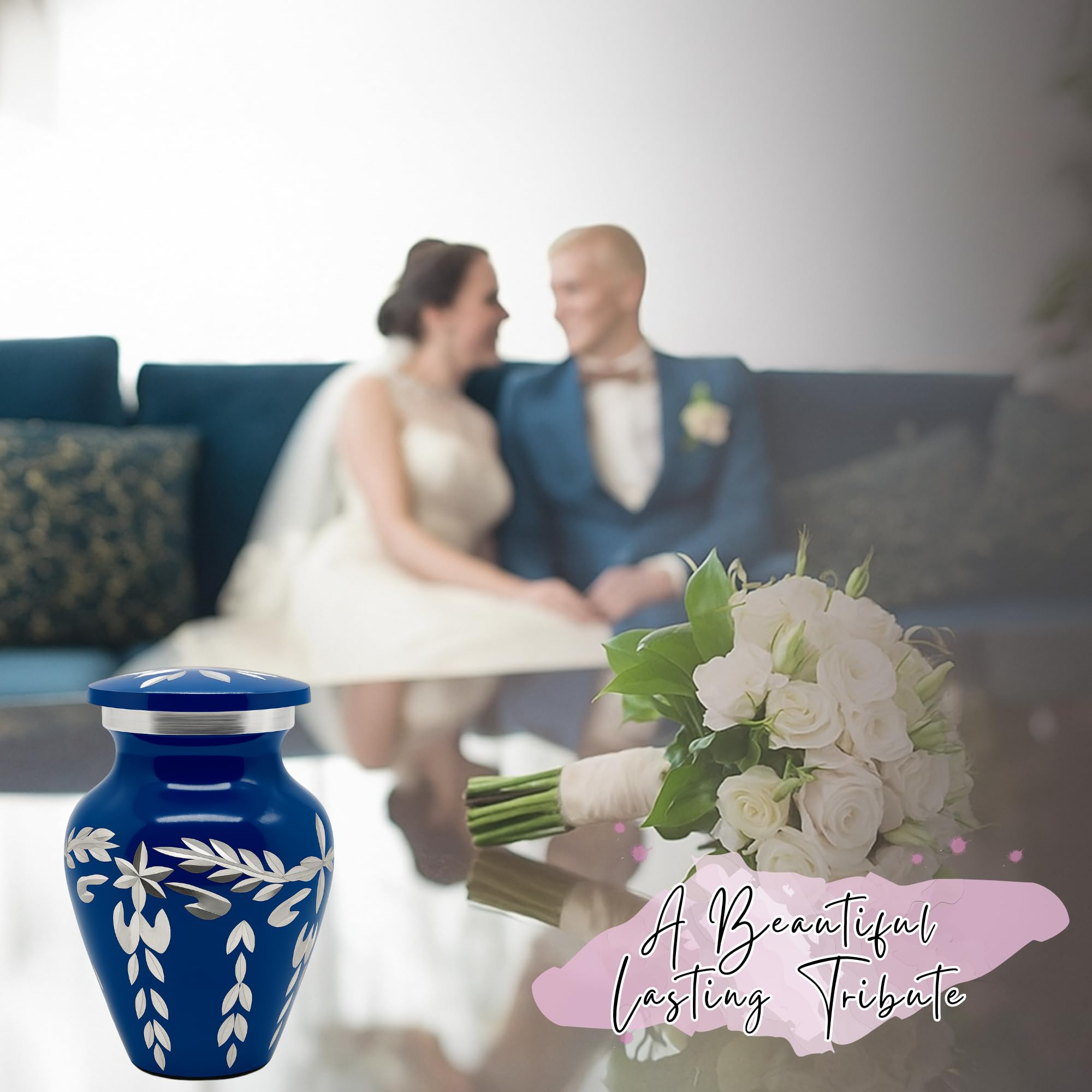 Nova Niche Dark Blue Small Cremation Urn for Human Ashes – Handicrafted Memorial Keepsake with Velvet Box.(3"cu.in)