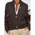 thumbnail image 4 of Womens Cropped Cardigan Sweaters Button Up Chunky Knit Long Sleeve Stand Collar Open Front Loose Jackets Brown M, 4 of 7