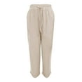thumbnail image 4 of IDALL Linen Pants Women Petite Pants Women Fashionable And Casual Summer Elastic High Waisted Solid Color Cotton And Linen Loose Trousers Lounge Pants Women Baggy Pants Beige L, 4 of 5
