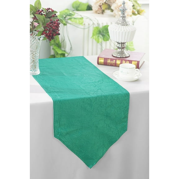 Wedding Linens Inc. (2pcs) 13"x108" Crushed Crinkle Taffeta Table Runner - Jade