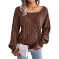 thumbnail image 5 of QAFOPEH Womens Boat Neck Long Sleeve Buttons Cable Knit Ribbed Pullover Sweater, 5 of 7