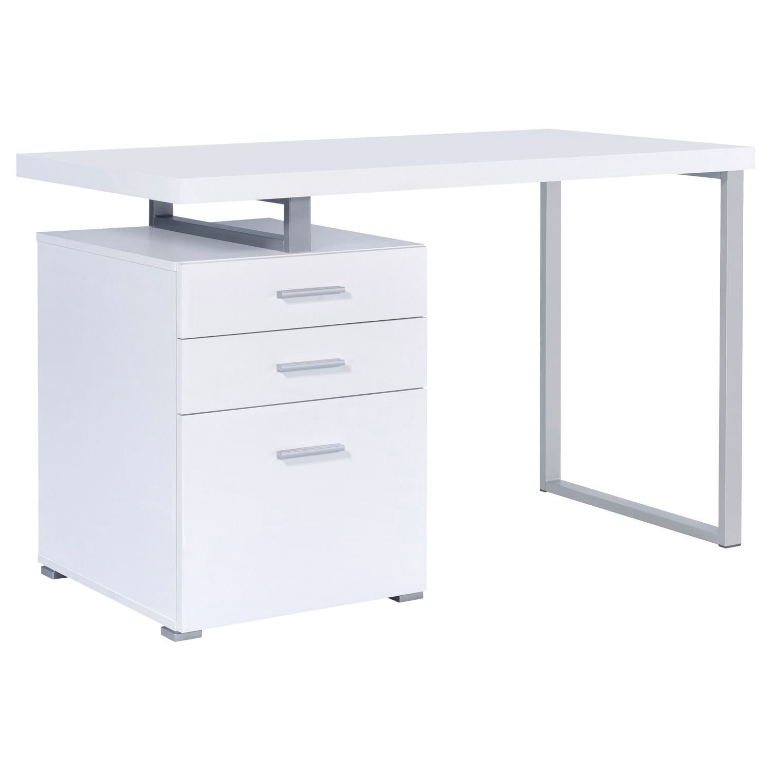 Asteroutdoor White 3-Drawer Reversible Office Desk with Filing Cabinet
