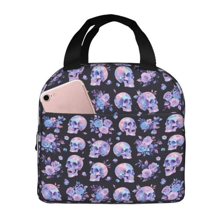 Insulated Lunch Bag for Women Men - flower Skull rose Leakproof Cooler Lunch Box for Women Men  Lunch Tote Bags for Work School Picnic Travel