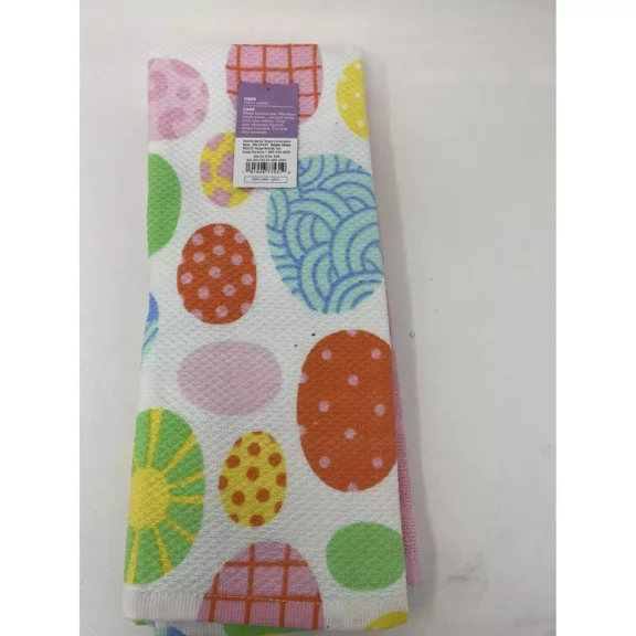 2Pk Cotton Egg Print Happy Spring Kitchen Towels White And Pink - Spritz