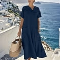 thumbnail image 3 of yillto Women's Dress Short Sleeve Crew Neck Summer Causal Beach Flowy Long Sundress with Pockets, 3 of 7