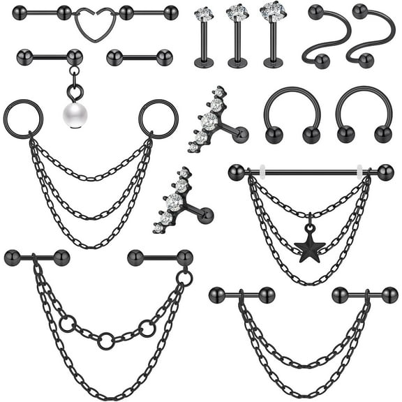 14G Industrial Best Piercing Jewelry Stainless Steel Industrial Earrings perfect for Women Men Chain Dangle Cartilage Helix Tragus Piercing Jewelry Industrial Barbells[j168]