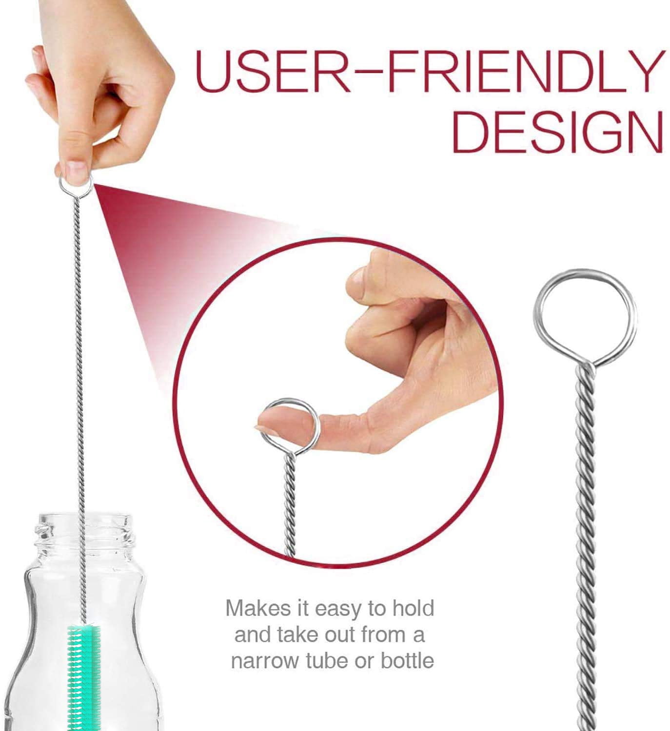 Long Straw Brush Cleaner 10 Pack, Flexible Nylon Tube Cleaning Brushes with 0.4" Bristles, Rust-Proof Stainless Steel Wire Washer for Reusable Tumblers, Sports Bottles & Pipes 10 Inch