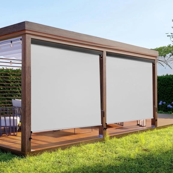 Superjoe Outdoor Roller Shades with 95% UV Blockout, 6'W x 8'H Exterior Cordless Patio Shades Roll Up Outdoor Blinds for Porch Gazebo, Blockout Waterproof Protect Privacy, Grey
