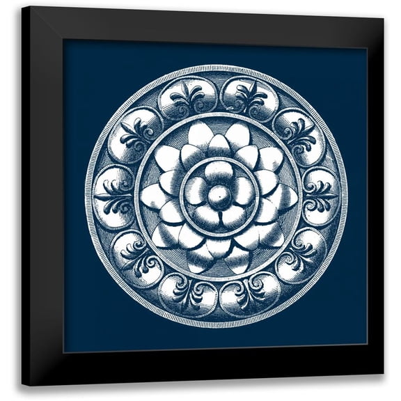 Vision Studio 12x12 Black Modern Framed Museum Art Print Titled - Classic Medallion on Navy II