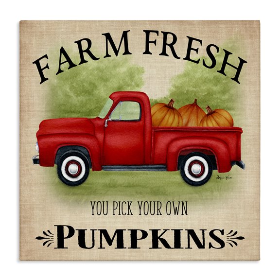 Stupell Industries Traditional Farm Fresh Pumpkins Red Truck Canvas Art, 17 x 17, by Sheri Hart