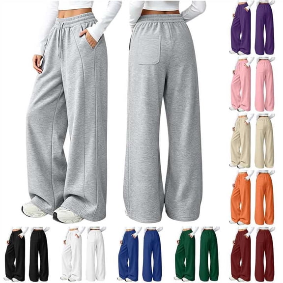 Akmaiox Wide Leg Sweatpants for Women Casual Loose High Waisted Baggy Sweatpants Drawstring Joggers Hiking Pants with Pockets S‑2XL