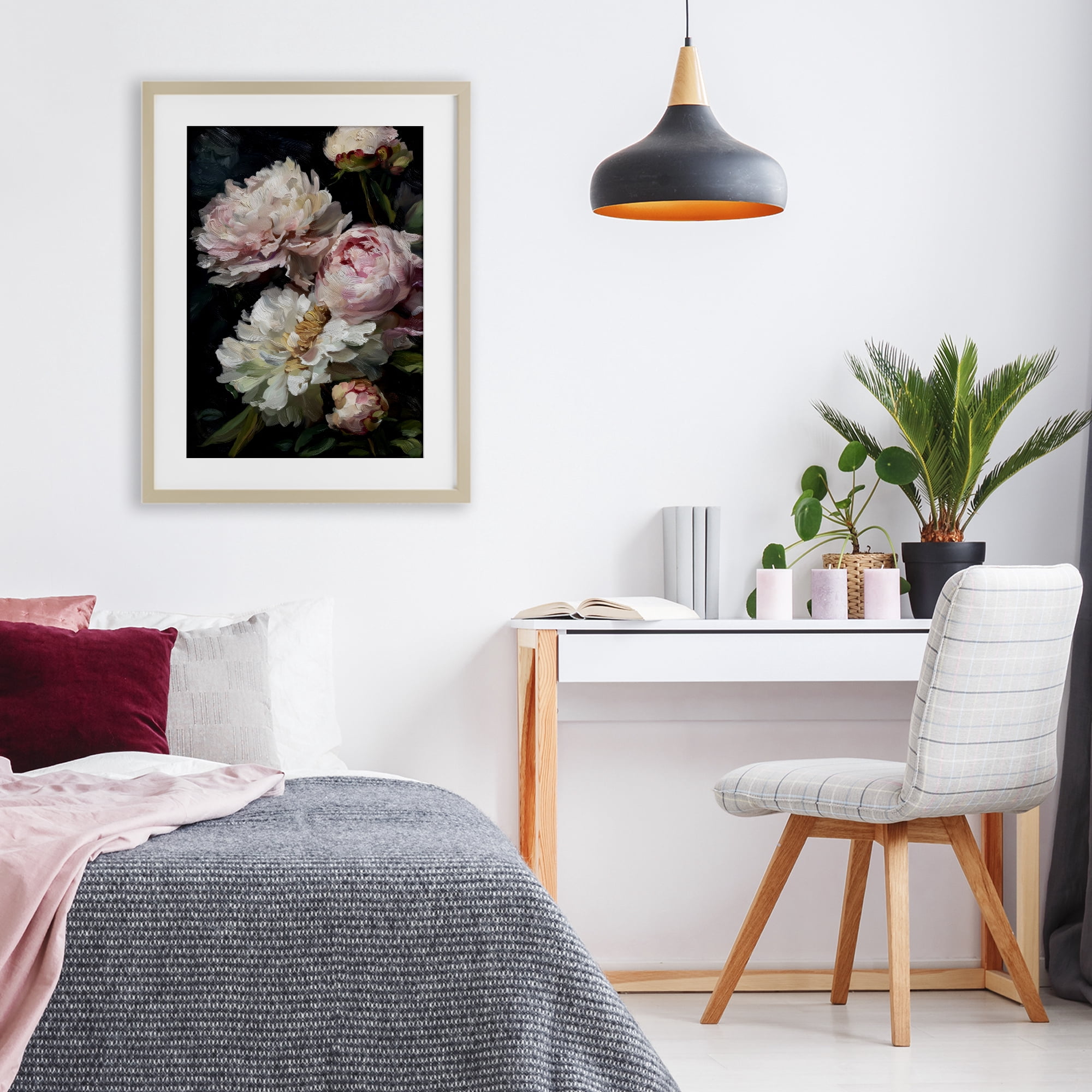 Stupell Industries Soft And Moody Peonies Birch Framed Print Under Glass, design by Petal Prints Design