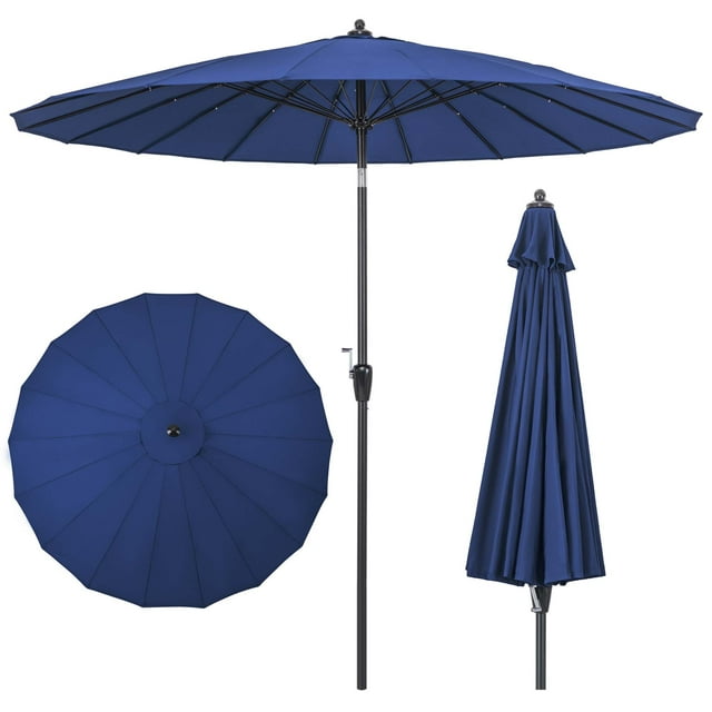 Costway 9 FT Patio Round Market Umbrella with Push Button Tilt, Crank Handle, Vented Top Navy