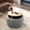 thumbnail image 4 of GZXS Linen Upholstered Storage Ottoman in Dark Gray, Multi-Purpose Seat Circle End Table with Hidden Compartment and Tray Top, 25.5" Dia x 14.5" H, 4 of 10