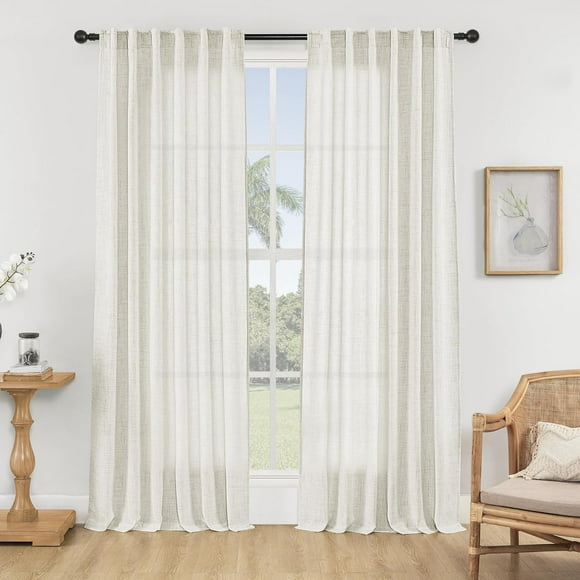 AIR-Light Filtering Linen Drapes Semi Sheer, Natural Linen Textured Curtain 108 Inches Long 2 Panels Set, Back Tab Floor to Ceiling Curtain Big Window Drapes for Bedroom Living Room French Door