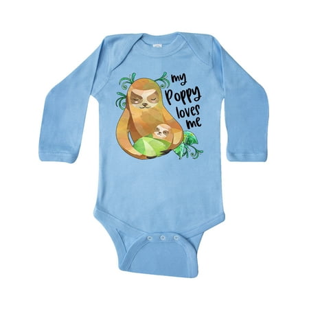 

Inktastic My Poppy Loves Me- Cute Sloth and Baby Gift Baby Boy or Baby Girl Long Sleeve Bodysuit