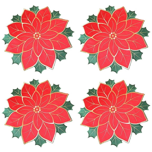 RENACLIPY Red Poinsettia Table Placemats Set of 4 Reusable Holiday Dining Decoration Mats