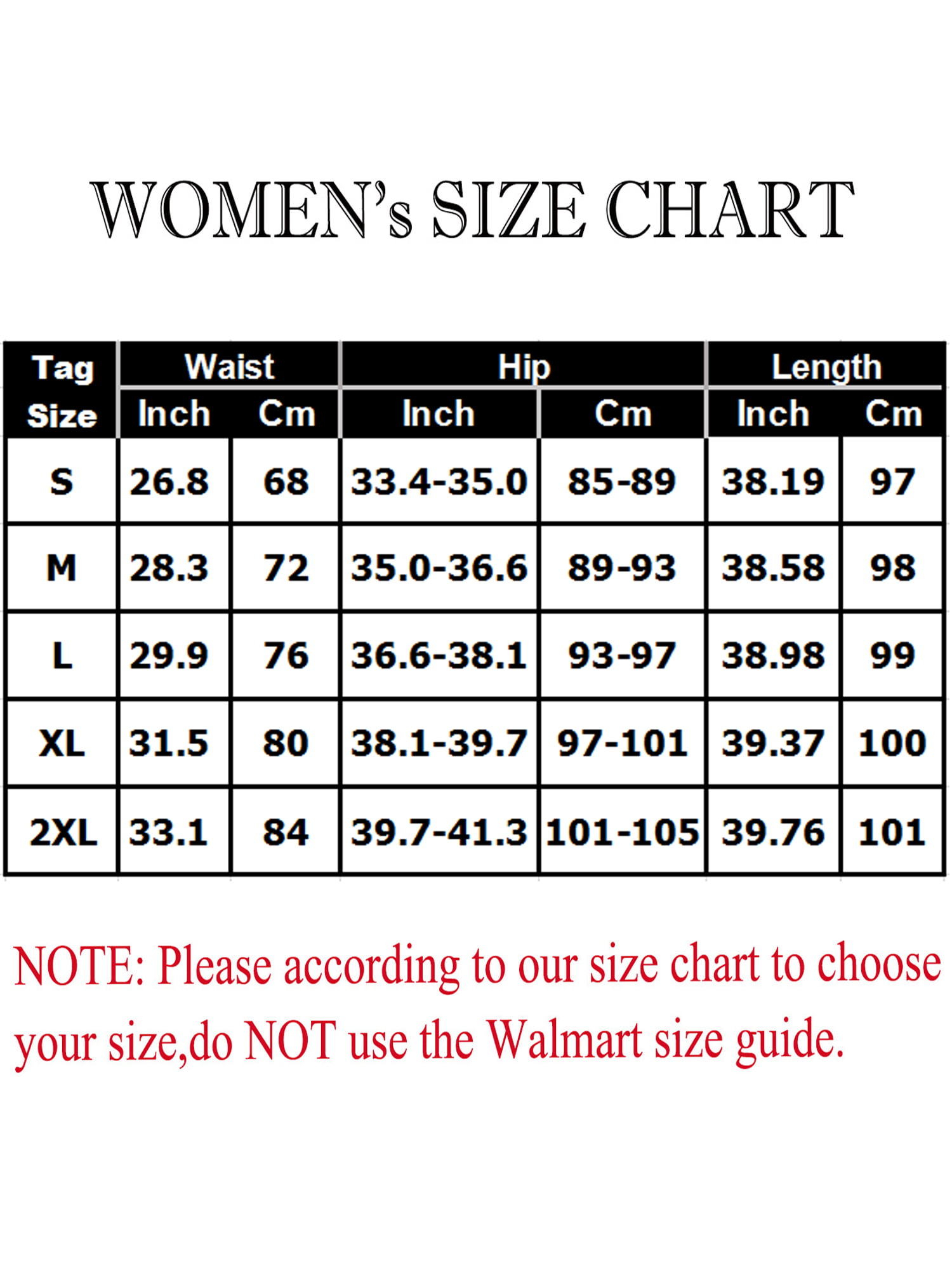 Walmart Womens Size Chart