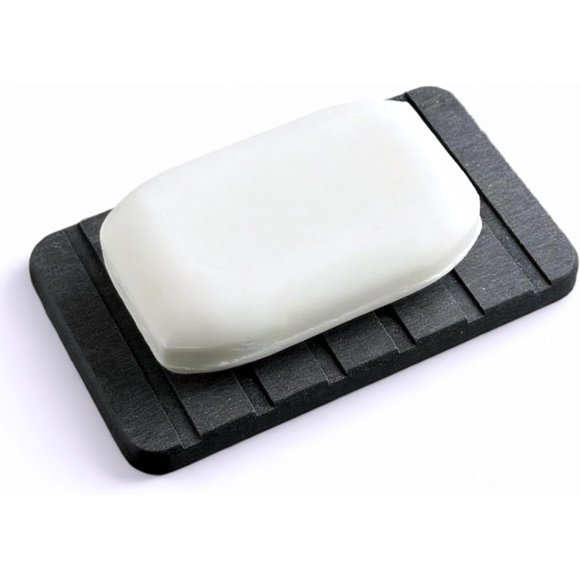 shiyou-Diatomite Soap Dish, Drying Stone Tray, Kitchen Sponge Soap Holder Dispenser Fast Drying Dish Rack for Bathroom Shower (Silicone Feet, Grey)