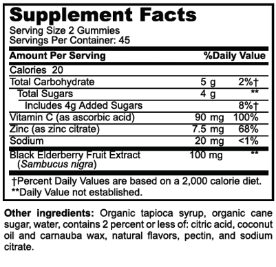 LifeSource Vitamins Elderberry Plus Gummies for Immune Support with Vitamin C and Zinc, 90 Count
