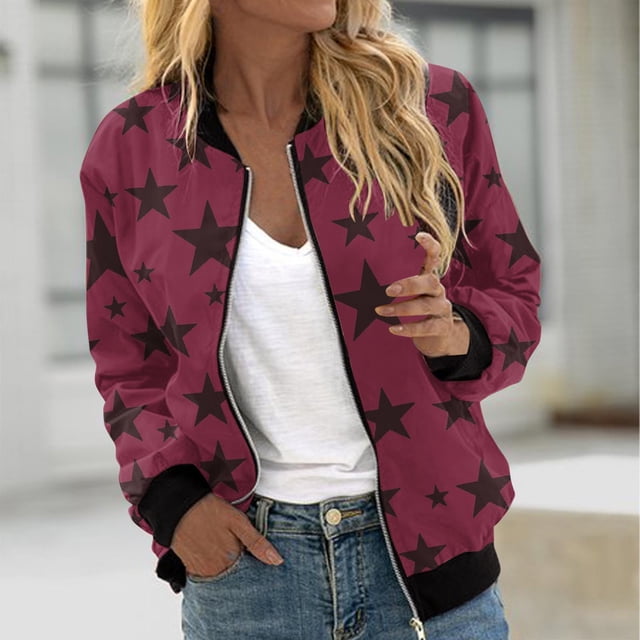 WRKEKC Veste à Fermeture Éclair Imprimée Légère Style Décontracté de Rue Manches Longues Grandes Tailles Vin TG